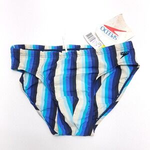 Speedo Mens Vintage Striped Swim Briefs Blue Cream Made in USA Size 32